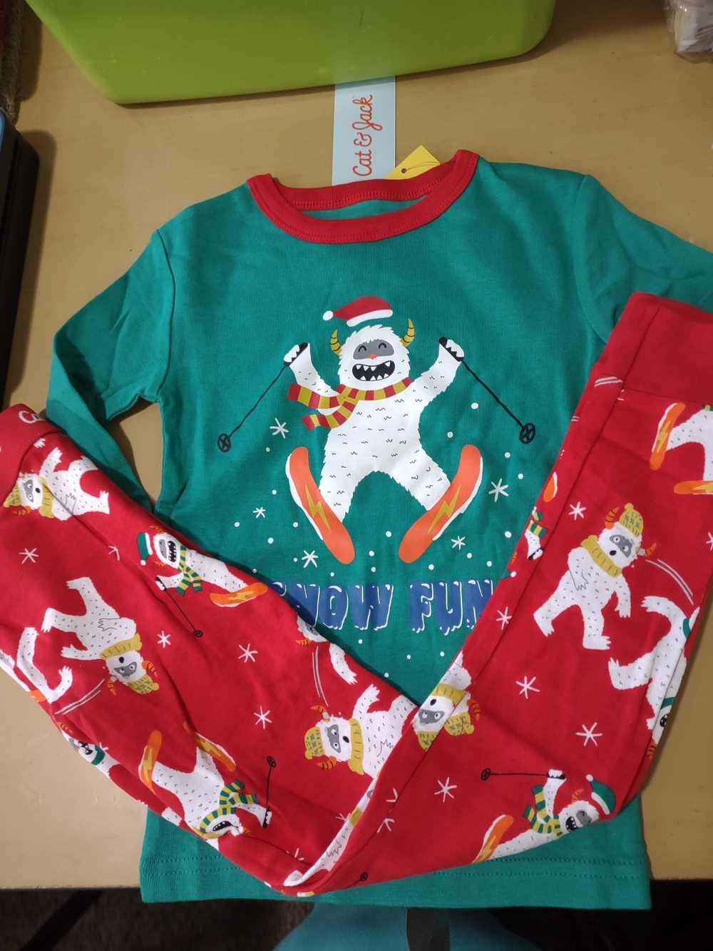 Cat & Jack Kids' Green and Red Snow Fun Pajama Set